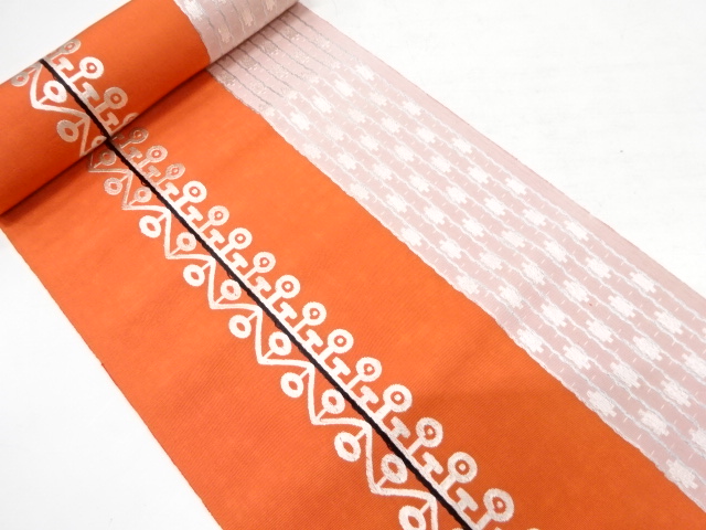 JAPANESE KIMONO / ANTIQUE BOLT FOR HASSUN OBI / WOVEN ABSTRACT PATTERN